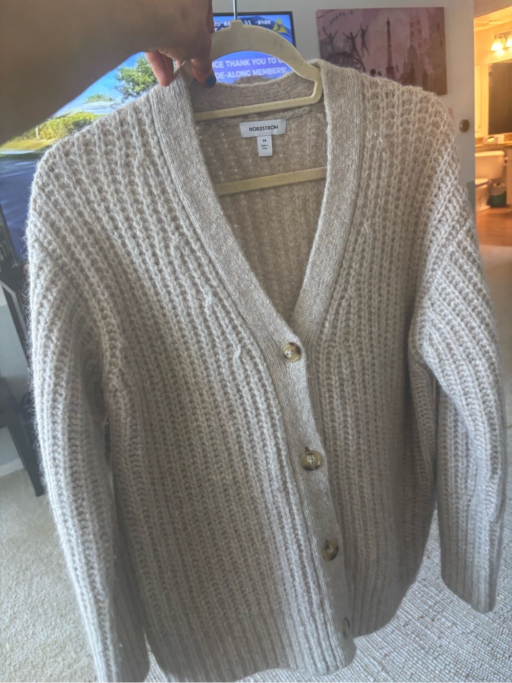 Nordstrom Beige Chunky Ribbed Button Cardigan Sweater
